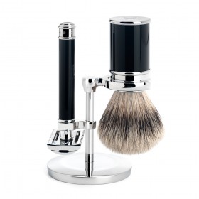 Set de barbierit cu aparat de ras clasic si pamatuf Silvertip Badger cu par de bursuc si maner de rasina premium S 091 M 101